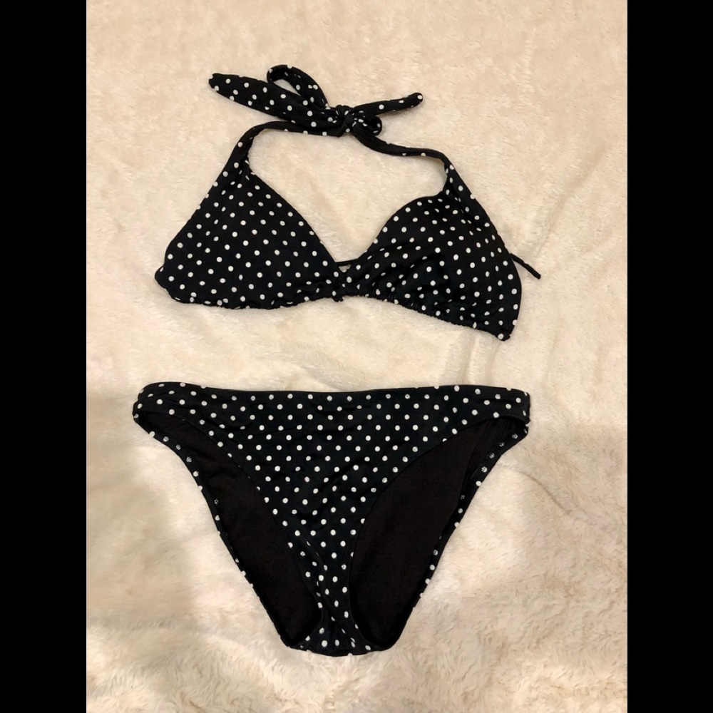 Victoria Secret Size Large black with white polka dot bikini